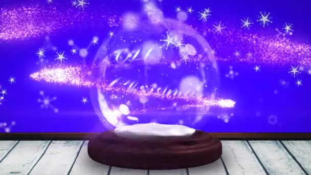 Animation Des Vœux Noël Dans Boule Neige Avec Étoile Filante — Video