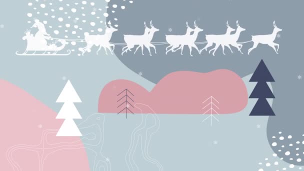 Animation Père Noël Traîneau Avec Des Rennes Sur Les Paysages — Video