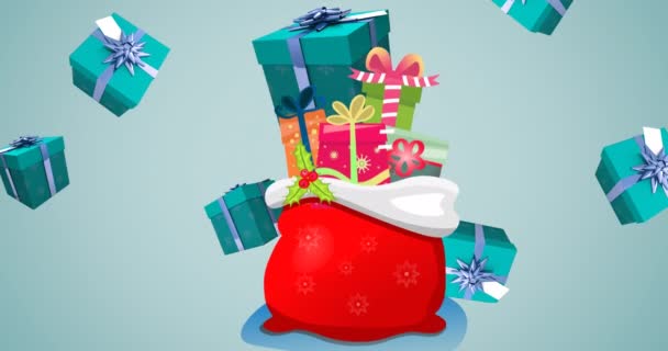 动画的礼物和礼物袋落在绿色背景上 圣诞节 传统和庆祝概念数字制作的视频 — 图库视频影像