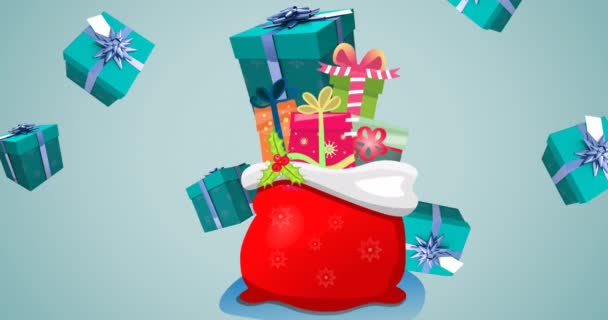 Animación Regalos Regalos Bolsa Cayendo Sobre Fondo Verde Navidad Tradición — Vídeos de Stock