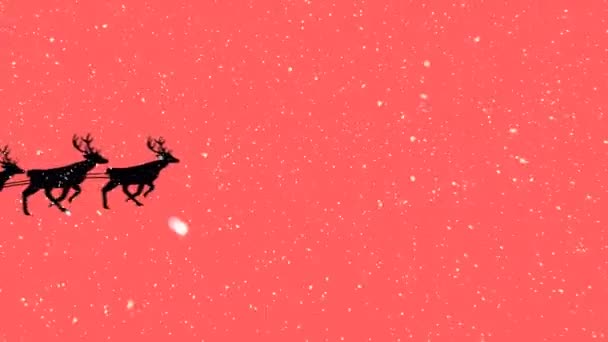 Schnee Fällt Über Die Silhouette Des Weihnachtsmannes Schlitten Der Von — Stockvideo