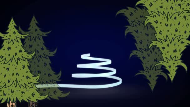 Animation Jul Vit Band Bildar Julgran Svart Bakgrund Jul Vinter — Stockvideo