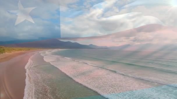 Animacja Flagi Chile Wieje Nad Krajobrazem Plaży Podróże Wakacje Patriotyzm — Wideo stockowe