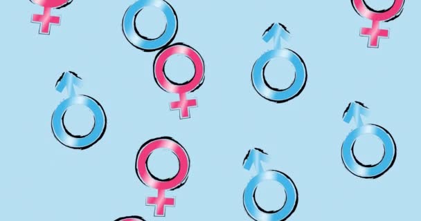 Animazione Simboli Genere Maschile Femminile Sfondo Blu Lgbtq Concetto Orgoglio — Video Stock