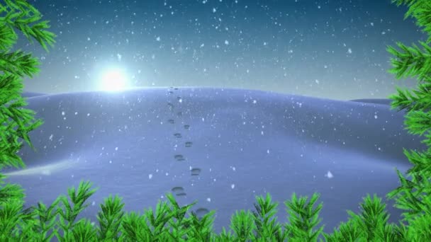 冬の風景の上にモミの木の枝のアニメーション クリスマス お祝いのコンセプトをデジタルで — ストック動画