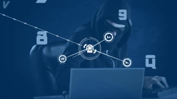 Animazione Della Rete Connessioni Tramite Hacker Utilizzando Computer Sicurezza Online — Video Stock