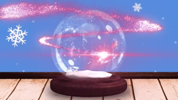 Animation Snow Globe Christmas Text Snow Falling Blue Background Christmas — Stock Video