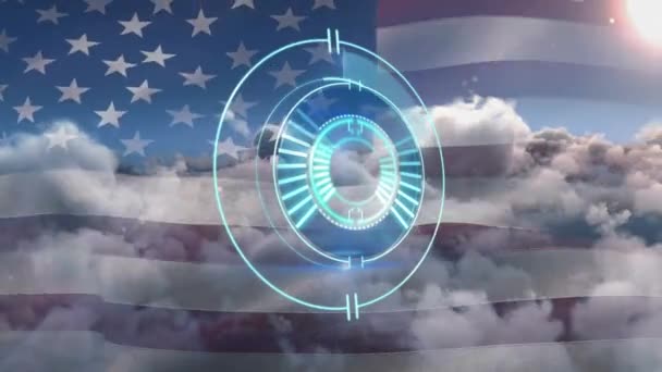 Amerikan Bayrağı Bulutlu Gökyüzü Üzerinde Dönen Güvenli Kilidin Animasyonu Letişim — Stok video