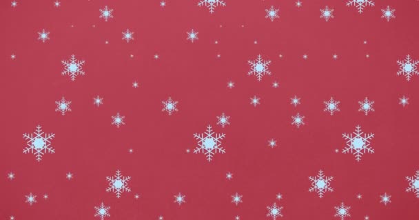 Animación Copos Nieve Cayendo Sobre Fondo Rojo Navidad Tradición Concepto — Vídeo de stock