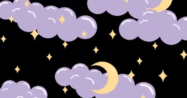 Animation Lune Des Étoiles Des Clounds Déplaçant Sur Fond Noir — Video