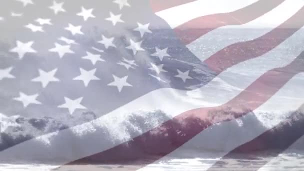 Animation Flag United States Blowing Seascape Travel Holidays Patriotism Celebration — Stock Video