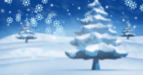 Animación Nieve Cayendo Sobre Paisaje Invernal Navidad Tradición Concepto Celebración — Vídeo de stock