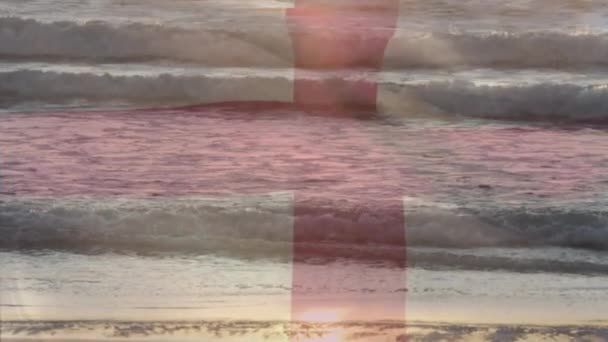Анімація Прапора Англії Дме Над Хвилями Морі Подорожі Свята Патріотизм — стокове відео