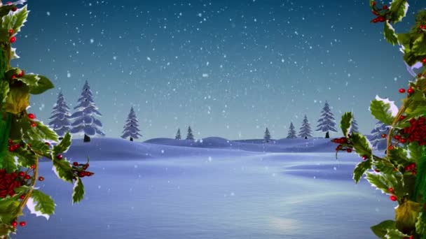 Animace Vánočních Svátků Nad Zimní Krajinou Vánoční Tradiční Slavnostní Koncept — Stock video