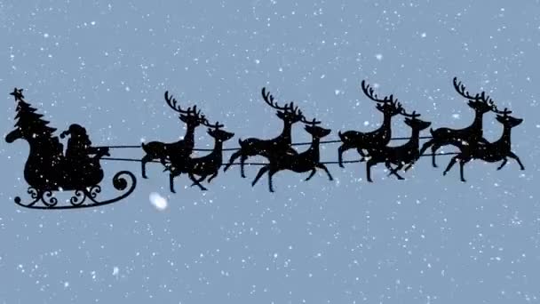 Animación Nieve Cayendo Sobre Santa Claus Trineo Con Renos Navidad — Vídeos de Stock