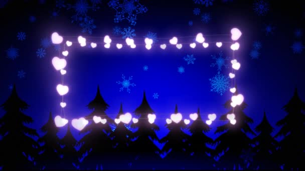 Animatie Van Feeënlicht Frame Met Kopieerruimte Dennenbomen Winterlandschap Kerstmis Winter — Stockvideo