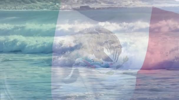 Анимация Флага Мексики Дующего Над Волной Море Путешествия Праздники Патриотизм — стоковое видео