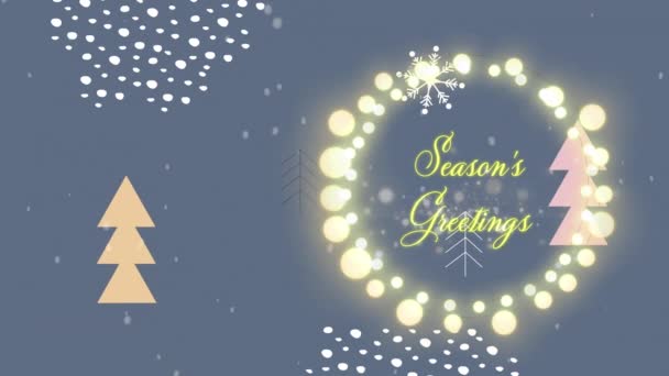 Animation Christmas Greetings Fairy Lights Frame Christmas Trees Snow Background — Stock Video