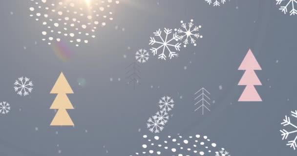 Анімація Сніжинок Падає Над Ялинками Різдво Традиція Концепція Святкування Цифрове — стокове відео