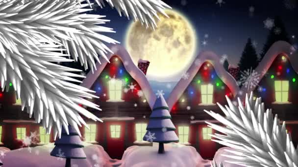 Animación Santa Claus Trineo Con Renos Moviéndose Sobre Luna Paisaje — Vídeos de Stock