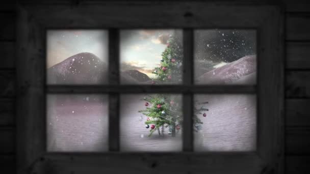 Pencere Manzarası Animasyonu Noel Ağacı Kış Manzarası Pencere Manzarası Noel — Stok video
