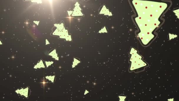 Animación Árboles Navidad Estrellas Brillantes Sobre Fondo Oscuro Navidad Invierno — Vídeo de stock