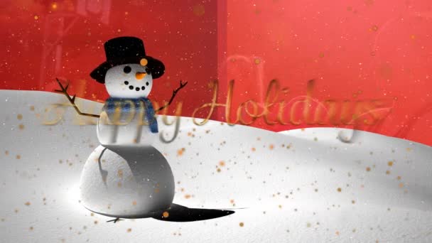 Animación Texto Felices Fiestas Sobre Muñeco Nieve Nieve Cayendo Navidad — Vídeos de Stock