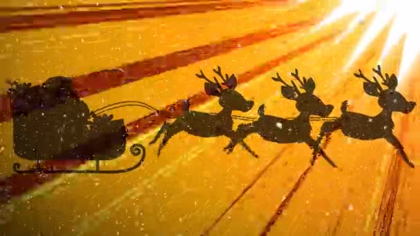 Noel Baba Nın Üzerine Yağan Kar Animasyonu Ren Geyikleri Sarı — Stok video