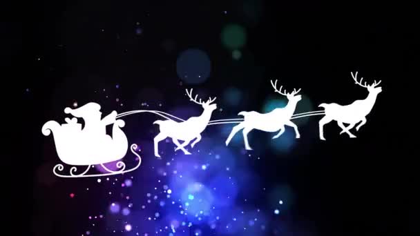 Animación Santa Claus Trineo Con Renos Sobre Manchas Multicolores Brillantes — Vídeo de stock