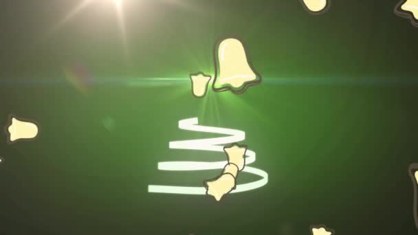 Анімація Ялинки Утворюється Білою Стрічкою Дзвонами Падають Різдво Традиція Концепція — стокове відео