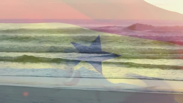 Animation Flag Ghana Blowing Waves Sea Travel Holidays Patriotism Celebration — Stock Video