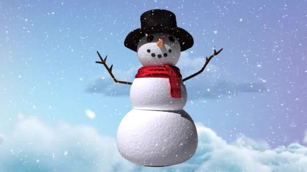 Animation Blue Sky Clouds Snowman Christmas Winter Tradition Celebration Concept — Stock Video