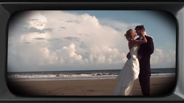 Animação Casal Feliz Dia Casamento Praia Tela Retro Casamento Romance — Vídeo de Stock