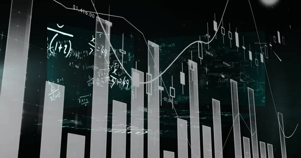 Bild Der Statistischen Aufzeichnung Über Gleichungen Auf Bildschirmen Globale Wissenschaft — Stockfoto