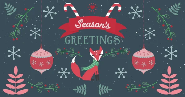 Image Seasons Greetings Words Fox Christmas Decorations Background Christmas Festivity — Stock Photo, Image