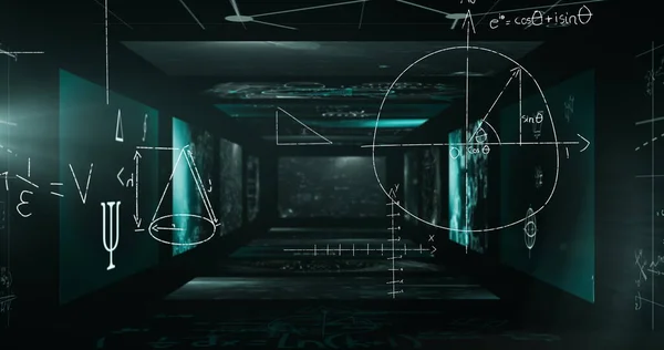 数学式を画面上に浮かべるトンネル上の数学式のイメージ — ストック写真