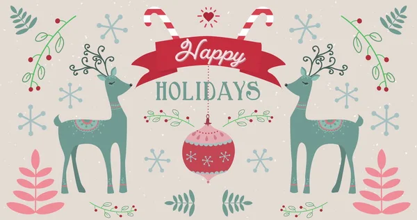 Happy Holidays 단어의 이미지 빨간색 파란색 글자로 크리스마스 배경에 — 스톡 사진