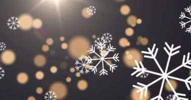 Yağan karın ve siyah arkaplanda parlayan lekelerin canlandırması. Noel, kış, gelenek ve kutlama konsepti dijital olarak oluşturulmuş video.