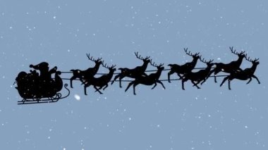 Noel Baba 'nın üzerine ren geyiğiyle birlikte kızakla düşen karların canlandırması. Noel, gelenek ve kutlama konsepti dijital olarak oluşturuldu.