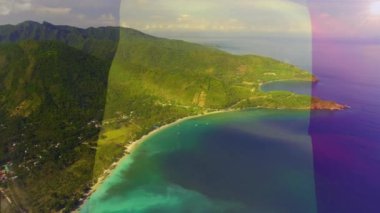 Sahilde dalgalanan Belçika bayrağının canlandırması. seyahat, tatiller, vatanseverlik ve dijital olarak üretilen video konsepti.