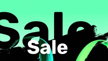 Mavi arkaplanda satılık metnin canlandırması. Alışveriş ve perakende konsepti dijital olarak oluşturulmuş video.