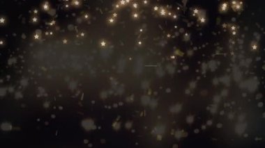 Siyah arka planda yıldız animasyonu ve konfeti. Noel, kış, gelenek ve kutlama konsepti dijital olarak oluşturulmuş video.