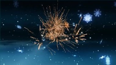 Diwali metninin animasyonu, havai fişekler ve düşen kar. Yeni yıl partisi ve kutlama konsepti dijital olarak oluşturulmuş video.