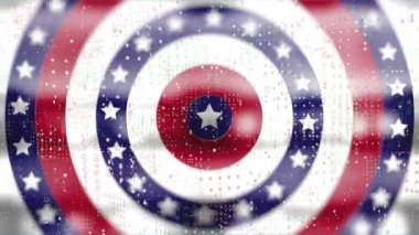 Beyaz zemin üzerinde dönen dairelerdeki birçok yıldızın üzerindeki noktalar deseni. Amerikan bağımsızlık günü konsepti