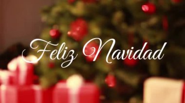 Felix Navidad 'ın Noel Animasyonu arkaplandaki Noel süslemeleri üzerine mesaj atıyor. Noel, gelenek ve kutlama konsepti dijital olarak oluşturuldu.