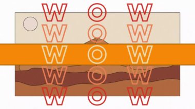 Beyaz arkaplanda wow metninin animasyonu. Sosyal medya ve iletişim arayüzü kavramı dijital olarak oluşturulmuş video.