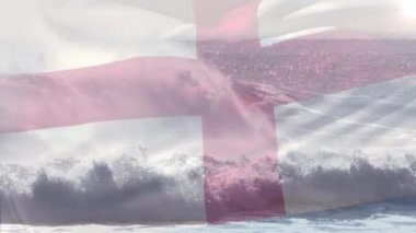 Denizde dalgalanan İngiliz bayrağının animasyonu. seyahat, tatiller, vatanseverlik ve dijital olarak üretilen video konsepti.