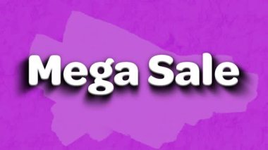Mor arkaplandaki renkli lekeler üzerinden mega satış metni animasyonu. Alışveriş ve perakende konsepti dijital olarak oluşturulmuş video.