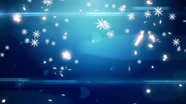 Donanma arka planına düşen yıldızların animasyonu. Noel, kış, gelenek ve kutlama konsepti dijital olarak oluşturulmuş video.