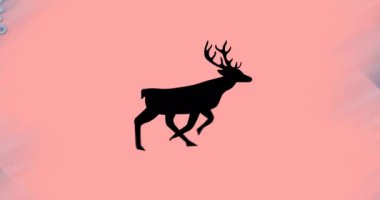 Kar yağarken ren geyiği animasyonu. Noel, kış, gelenek ve kutlama konsepti dijital olarak oluşturulmuş video.